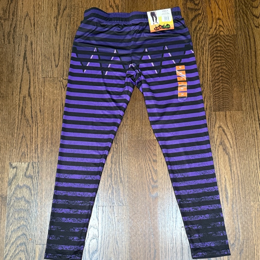 ❤️Stylish Purple and Black Striped Leggings costume Halloween